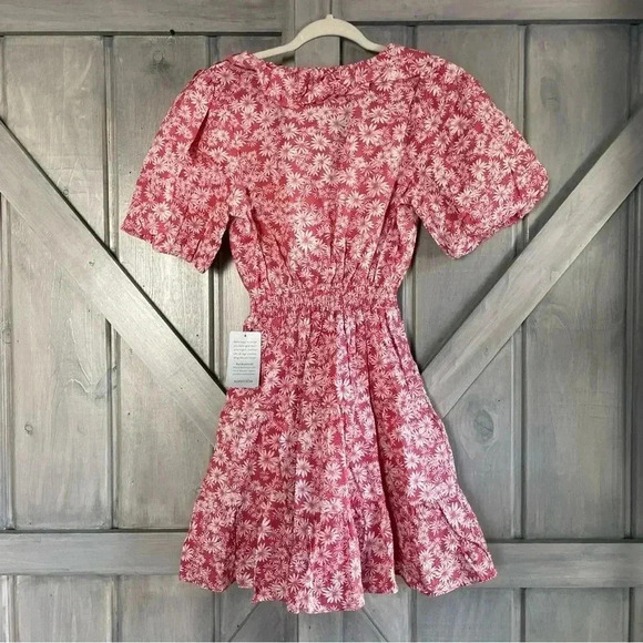 Charles Henry Short Sleeve Faux Wrap‎ Mini Dress in Coral Daisy- XS - Picture 11 of 11